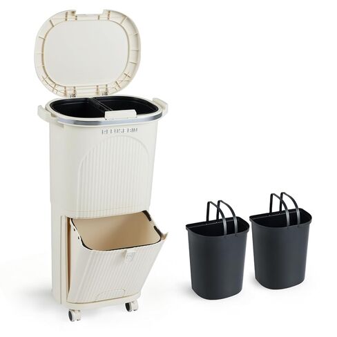 Goplus 11 Gallon Kitchen Trash Can with Lid, 3-Layer Sorting Trash Bin with 2 Removable Buckets, Drawer, Step Pedal & Wheels, Vertical Garbage Bin, Waste Container for Living Room Kitchen Bathroom in Saudi Arabia