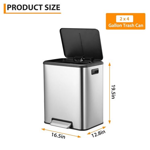 2 x 4 Gallon, Double Trash Can Kitchen for Recycling and Trash, 2 in 1 Garbage Bin, Touchless Motion, Recycle Bin Combo, Stainless Steel Dual Recycling Bins for Kitchens & Office in Kuwait