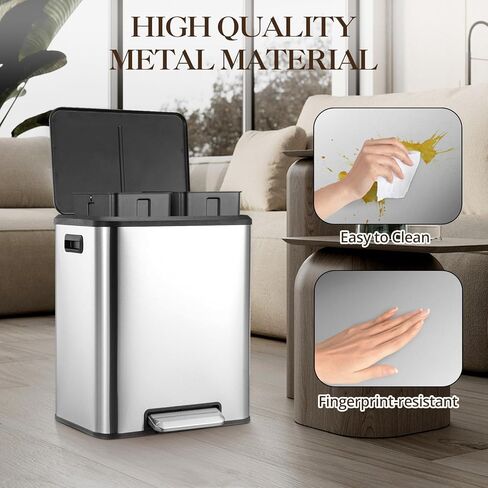 2 x 4 Gallon, Double Trash Can Kitchen for Recycling and Trash, 2 in 1 Garbage Bin, Touchless Motion, Recycle Bin Combo, Stainless Steel Dual Recycling Bins for Kitchens & Office in Kuwait