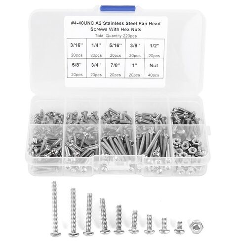 Stainless Steel Round Pan Head Screws, Self Tapping Cross Screws Assortment Kit with Hex Nuts and Washers (220pcs #4-40UNC) in Saudi Arabia