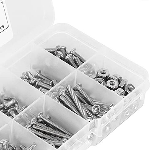Stainless Steel Round Pan Head Screws, Self Tapping Cross Screws Assortment Kit with Hex Nuts and Washers (220pcs #4-40UNC) in Saudi Arabia