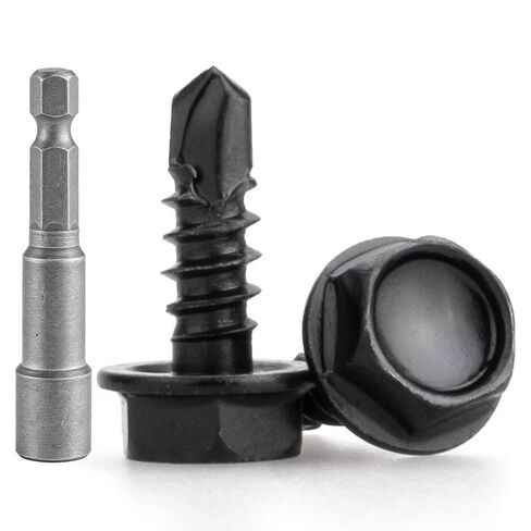 #10 x 1/2" (80 PCS) Hex Drive Self Drilling Screws, 410 Stainless Steel Black Oxide, Includes Magnetic Driver Bit & Case - No Pre-Drilling for Metal, Wood, RV & Trailer Repair(BK ST4.8x13) in Kuwait