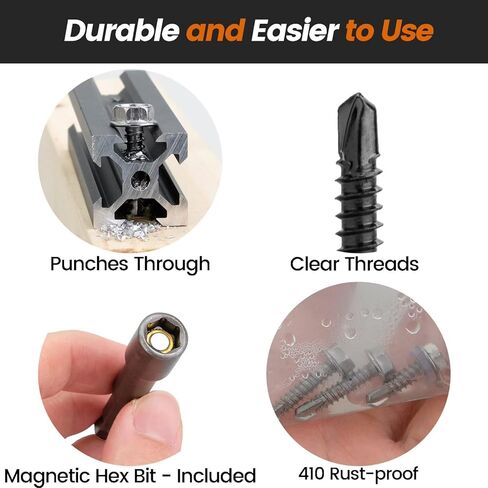 #10 x 1/2" (80 PCS) Hex Drive Self Drilling Screws, 410 Stainless Steel Black Oxide, Includes Magnetic Driver Bit & Case - No Pre-Drilling for Metal, Wood, RV & Trailer Repair(BK ST4.8x13) in Kuwait