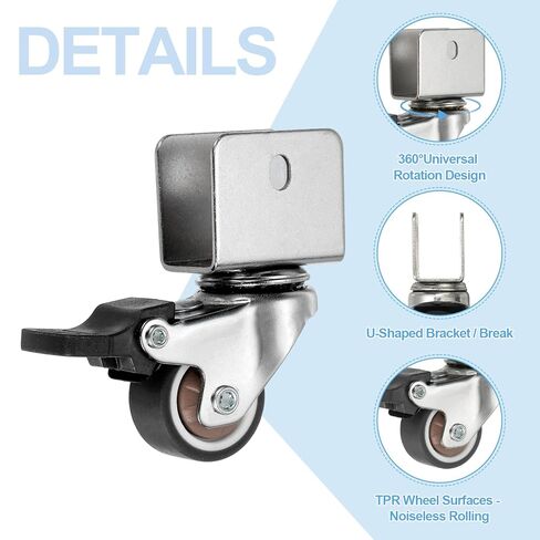 PATIKIL 1 Inch Caster Wheels, 4 Pcs Swivel Casters with Break 0.7" U Bracket Opening 55 Lb Capacity Per Caster for Furniture Office Chairs Carts and Cabinets, Brown in Saudi Arabia