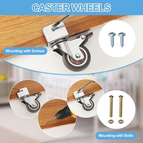 PATIKIL 1 Inch Caster Wheels, 4 Pcs Swivel Casters with Break 0.7" U Bracket Opening 55 Lb Capacity Per Caster for Furniture Office Chairs Carts and Cabinets, Brown in Saudi Arabia