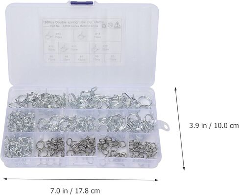 Ipetboom 150pcs Double Wire Spring Clamps Assortment Kit Φ5-φ14, High-strength Steel Hose Spring Clips for Water Pipes and Tubes, Industrial Plumbing Fitting Clamps in Saudi Arabia