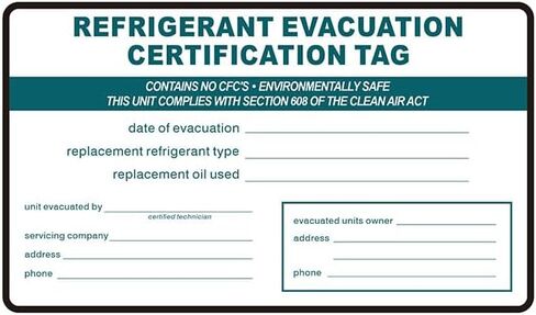 Refrigerant Evacuation Certification Tag Refrigeration ID Labels Stickers identifier 20 Pack in Kuwait