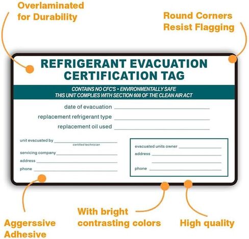 Refrigerant Evacuation Certification Tag Refrigeration ID Labels Stickers identifier 20 Pack in Kuwait