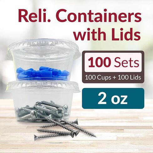 Reli. 2 oz Condiment Containers with Lids (100 sets) | Ideal for Sauce, Souffle, Samples, Jello Shot Cups | Disposable, BPA-Free Plastic | Small Containers 2oz, Bulk in Saudi Arabia