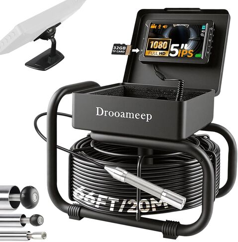Sewer Camera, Sewer Inspection Camera, 5" IPS HD Drain Camera with 8 Lights, IP68, 32GB, DVR, FOV145°, Microphone & Speaker, for Pipe, Home Duct, Plumbing - 66FT in Saudi Arabia