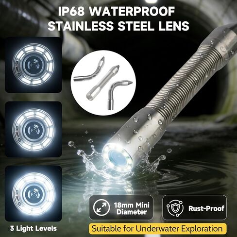 Sewer Camera, Sewer Inspection Camera, 5" IPS HD Drain Camera with 8 Lights, IP68, 32GB, DVR, FOV145°, Microphone & Speaker, for Pipe, Home Duct, Plumbing - 66FT in Saudi Arabia