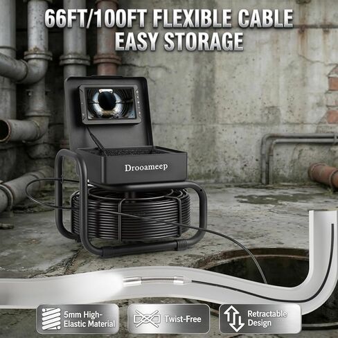 Sewer Camera, Sewer Inspection Camera, 5" IPS HD Drain Camera with 8 Lights, IP68, 32GB, DVR, FOV145°, Microphone & Speaker, for Pipe, Home Duct, Plumbing - 66FT in Saudi Arabia