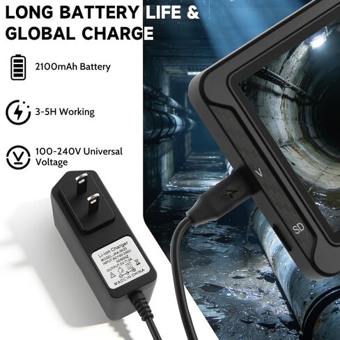 Sewer Camera, Sewer Inspection Camera, 5" IPS HD Drain Camera with 8 Lights, IP68, 32GB, DVR, FOV145°, Microphone & Speaker, for Pipe, Home Duct, Plumbing - 66FT in Saudi Arabia