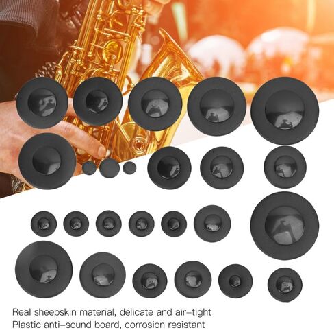 25Pcs Saxophone Pads Faux Leather Black - Alto Sax Repair Parts Multi Size Assorted for Wind Instrument Accessory Sound Hole Sealing in Saudi Arabia