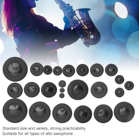 25Pcs Saxophone Pads Faux Leather Black - Alto Sax Repair Parts Multi Size Assorted for Wind Instrument Accessory Sound Hole Sealing in Saudi Arabia