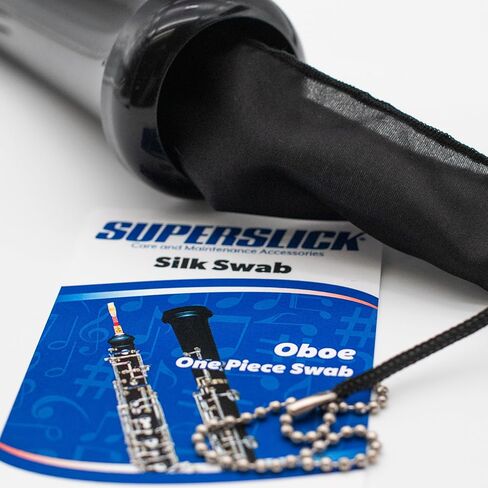 Superslick Oboe Swab – One-Piece 100% Silk Pull-Through | Habotai Silk, 18" | Washable & Reusable (Black) in Kuwait