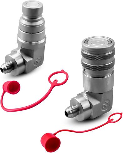 90 Degree Elbow Hydraulic Quick Connect Coupler Fittings 1/2" Flat Face Skid Steer 1/2" Body Size x 3/8″ JIC Male Thread Couplings Set w/Dust Cap in Saudi Arabia