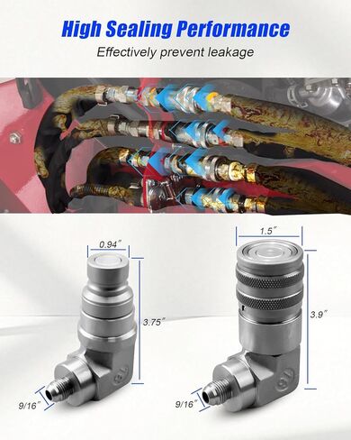 90 Degree Elbow Hydraulic Quick Connect Coupler Fittings 1/2" Flat Face Skid Steer 1/2" Body Size x 3/8″ JIC Male Thread Couplings Set w/Dust Cap in Saudi Arabia