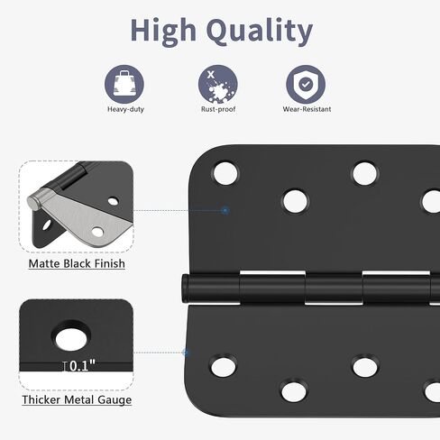 3 Pack Door Hinges 4 Inch, Matte Black Hinges with 5/8" Radius & Square Corners, Removable Pin, Exterior Door Hinges Perfect for Heavy-Duty Front & Back Door, Anti-Rust & No Squeaks in Saudi Arabia