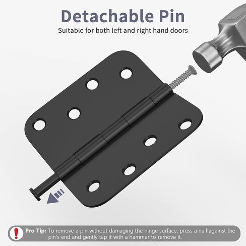 3 Pack Door Hinges 4 Inch, Matte Black Hinges with 5/8" Radius & Square Corners, Removable Pin, Exterior Door Hinges Perfect for Heavy-Duty Front & Back Door, Anti-Rust & No Squeaks in Saudi Arabia