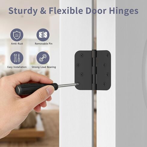 3 Pack Door Hinges 4 Inch, Matte Black Hinges with 5/8" Radius & Square Corners, Removable Pin, Exterior Door Hinges Perfect for Heavy-Duty Front & Back Door, Anti-Rust & No Squeaks in Saudi Arabia