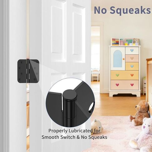 3 Pack Door Hinges 4 Inch, Matte Black Hinges with 5/8" Radius & Square Corners, Removable Pin, Exterior Door Hinges Perfect for Heavy-Duty Front & Back Door, Anti-Rust & No Squeaks in Saudi Arabia