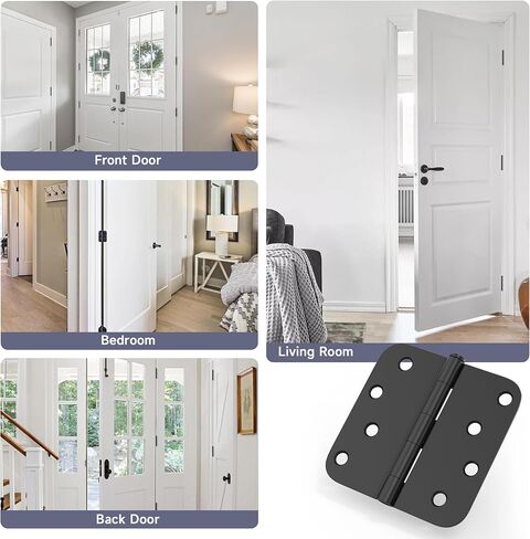 3 Pack Door Hinges 4 Inch, Matte Black Hinges with 5/8" Radius & Square Corners, Removable Pin, Exterior Door Hinges Perfect for Heavy-Duty Front & Back Door, Anti-Rust & No Squeaks in Saudi Arabia