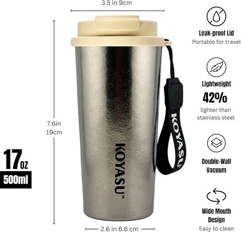 100% Titanium Body 16oz Travel Mug – Double-Wall Insulated Cup, Leak-Proof Lid, Lightweight, BPA-Free Metal Tumbler, Wide Mouth, Durable & Uncoated, Hot 6H/Cold 24H, for Camping or Commute (Lunar) in Saudi Arabia