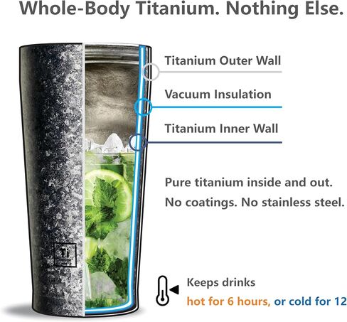 100% Titanium Body 16oz Travel Mug – Double-Wall Insulated Cup, Leak-Proof Lid, Lightweight, BPA-Free Metal Tumbler, Wide Mouth, Durable & Uncoated, Hot 6H/Cold 24H, for Camping or Commute (Lunar) in Saudi Arabia