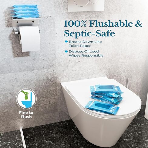 Flushable Wet Wipes for Travel & On-The-Go | 24 Pack - 14 Wipes Per Pack (336 Count) | XL Adult Cleansing Cloth for Men & Women | Hypoallergenic 100% Plant Based, Fragrance Free in Saudi Arabia