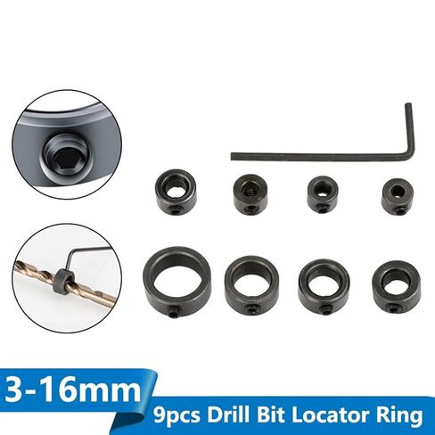 Drill Bit Locator Ring Set 3-16mm Woodworking Drill Depth Stop Collars Ring Positioner Drillling Tools 9Pcs in Saudi Arabia