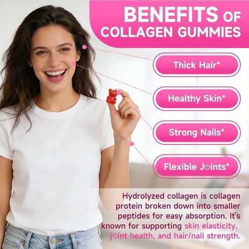 Collagen Gummies for Women & Men, Hydrolyzed Collagen Peptides (Type I, II, III, V, X) with Biotin, Hyaluronic Acid, MultiVitamins, Supports Healthy Skin, Thick Hair &Strong Nails, Sugar Free, 60Cts in Saudi Arabia