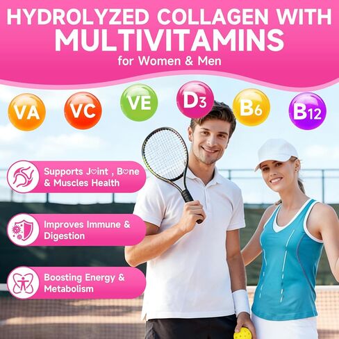 Collagen Gummies for Women & Men, Hydrolyzed Collagen Peptides (Type I, II, III, V, X) with Biotin, Hyaluronic Acid, MultiVitamins, Supports Healthy Skin, Thick Hair &Strong Nails, Sugar Free, 60Cts in Saudi Arabia