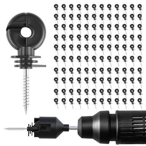 120PCS Electric Fence Insulator Screw,Insulator Fence Ring Post Wood Post Insulator and 1 Pc Insulator Socket Tool(Black) in Kuwait