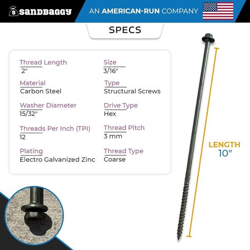 10" Structural Timber Screws - Countersunk (Hex Head) - Sandbaggy (2000, 10 inch) in Saudi Arabia