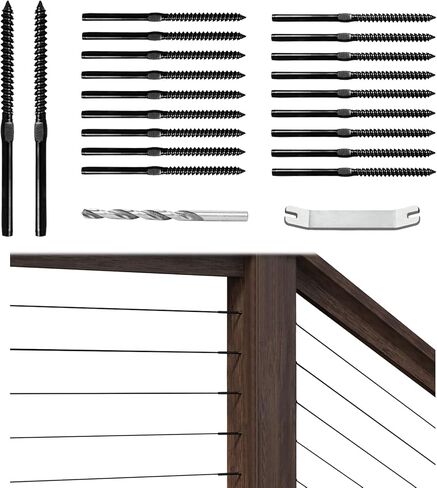 Muzata 120 Pack 1/8" Black Cable Railing Hardware Kit Swage Lag Screws Left and Right Handed Thread for Wood Post T316 Stainless Steel Deck Cable Railing System 60 Pairs CK17 in Saudi Arabia