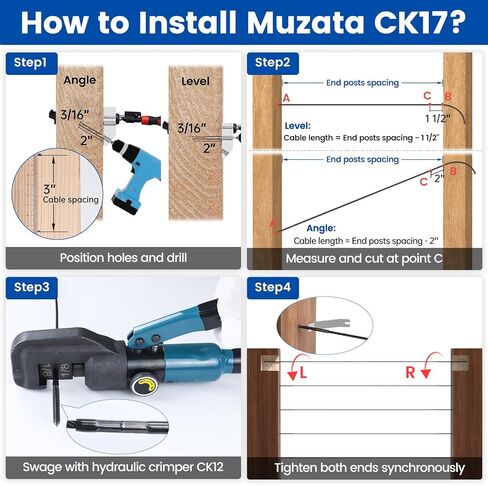 Muzata 120 Pack 1/8" Black Cable Railing Hardware Kit Swage Lag Screws Left and Right Handed Thread for Wood Post T316 Stainless Steel Deck Cable Railing System 60 Pairs CK17 in Saudi Arabia