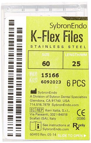 15166 Endo Hand K-Flex File, 0.02mm Taper, 25mm Length, Stainless Steel, 60 Tip Size, Blue, Pack of 6 in Saudi Arabia