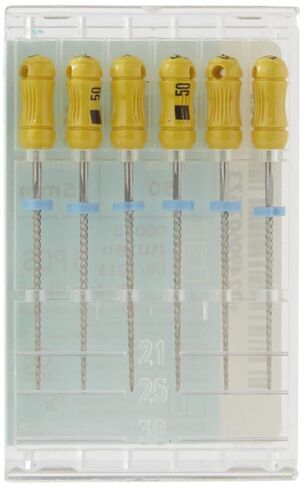 6075 Endo Hand K-File, 0.02mm Taper, 25mm Length, Stainless Steel, 50 Tip Size, Yellow, Pack of 6 in Saudi Arabia
