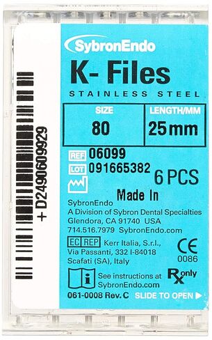 6099 Endo Hand K-File, 0.02 mm Taper, 25 mm Length, Stainless Steel, 80 Tip Size, Black (Pack of 6) in Saudi Arabia
