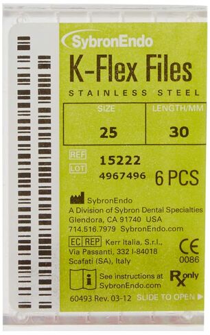 15222 Endo Hand K-Flex File, 0.02 mm Taper, 30 mm Length, Stainless Steel, 25 Tip Size, Red (Pack of 6) in Saudi Arabia