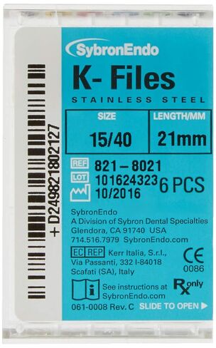 821-8021 Endo Hand K-File، مستدق 0.02 مم، طول 21 مم، من الفولاذ المقاوم للصدأ، رقم 15-40 حجم الطرف، متنوع (عبوة من 6 قطع) in Saudi Arabia