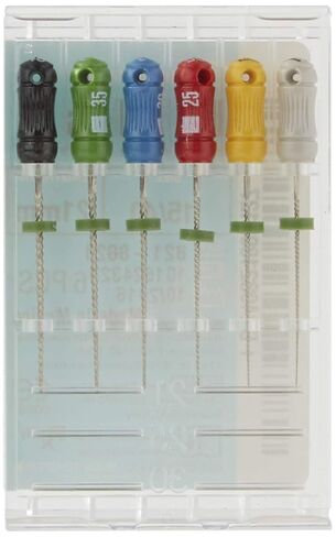 821-8021 Endo Hand K-File، مستدق 0.02 مم، طول 21 مم، من الفولاذ المقاوم للصدأ، رقم 15-40 حجم الطرف، متنوع (عبوة من 6 قطع) in Saudi Arabia