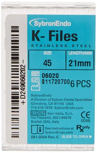 6020 Endo Hand K-File, 0.02 mm Taper, 21 mm Length, Stainless Steel, 45 Tip Size, White (Pack of 6) in Saudi Arabia