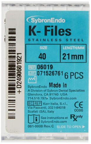 6019 Endo Hand K-File, 0.02 mm Taper, 21 mm Length, Stainless Steel, #40 Tip Size, Black (Pack of 6) in Saudi Arabia