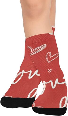 جوارب المشي لمسافات طويلة بنمط الحب على شكل قلب أحمر - جوارب شتوية حرارية سميكة دافئة للأولاد والبنات الصغار للمدرسة، والارتداء اليومي والأنشطة الخارجية in Kuwait