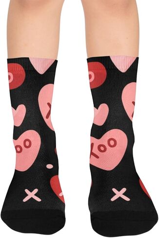 جوارب المشي لمسافات طويلة باللون الأحمر والوردي والقلب الأسود - جوارب شتوية حرارية سميكة دافئة للأطفال الصغار للأولاد والبنات للمدرسة، والارتداء اليومي والأنشطة الخارجية in Kuwait