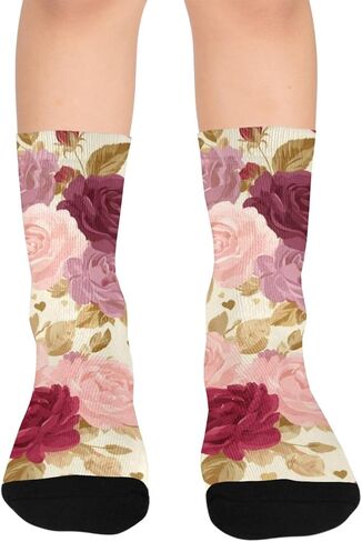 جوارب ريترو جرين ليف روز للتنزه سيرًا على الأقدام - جوارب شتوية حرارية سميكة دافئة للأولاد والبنات الصغار للمدرسة، والارتداء اليومي والأنشطة الخارجية in Kuwait