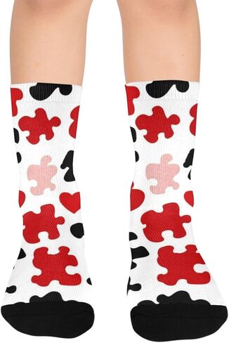 Red Black Puzzle Design Hiking Socks - Toddler Boys & Girls Warm Thick Thermal Winter Crew Socks for School, Daily Wear & Outdoor Activities in Saudi Arabia