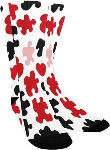 Red Black Puzzle Design Hiking Socks - Toddler Boys & Girls Warm Thick Thermal Winter Crew Socks for School, Daily Wear & Outdoor Activities in Saudi Arabia